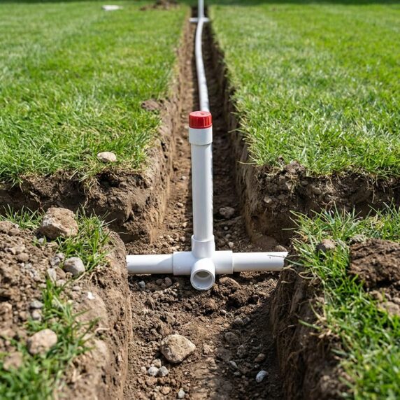 Sprinkler pipe in a trench